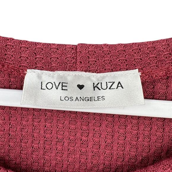 Love Kuza Pink Round Neck‎ Waffle Fabric Mixed Media Plaid Leopard Top Womens XL - Picture 3 of 6